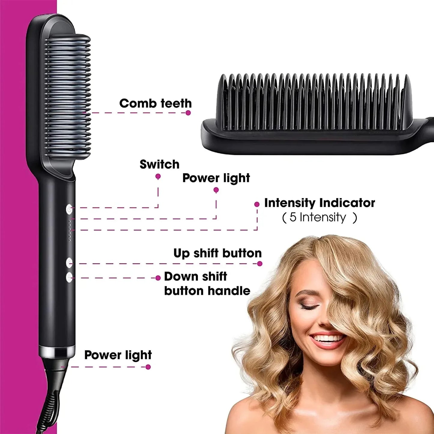 Hair Straightener 3In1 Professional Quick Heated Electric Hot Comb