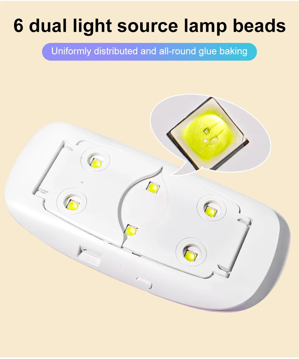 6W Mini Nail Dryer Machine Portable 6 LED UV Manicure Lamp