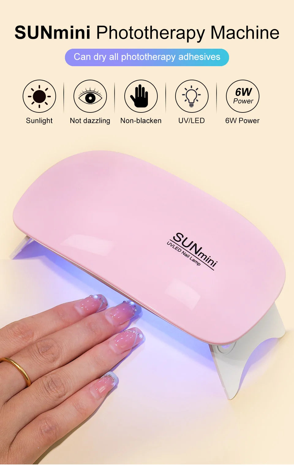 6W Mini Nail Dryer Machine Portable 6 LED UV Manicure Lamp